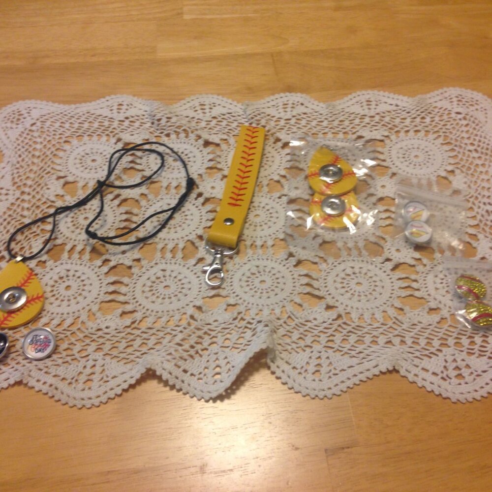 Snap Jewelry Softball Fan Bundle - Earrings, Necklace, Keychain, Buttons